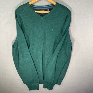 IZOD‎ Mens Sweater 2XL Green V Neck Knit Pullover Casual Classic